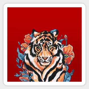 Tiger with Poppies Red by Cindy Rose Studio Sticker